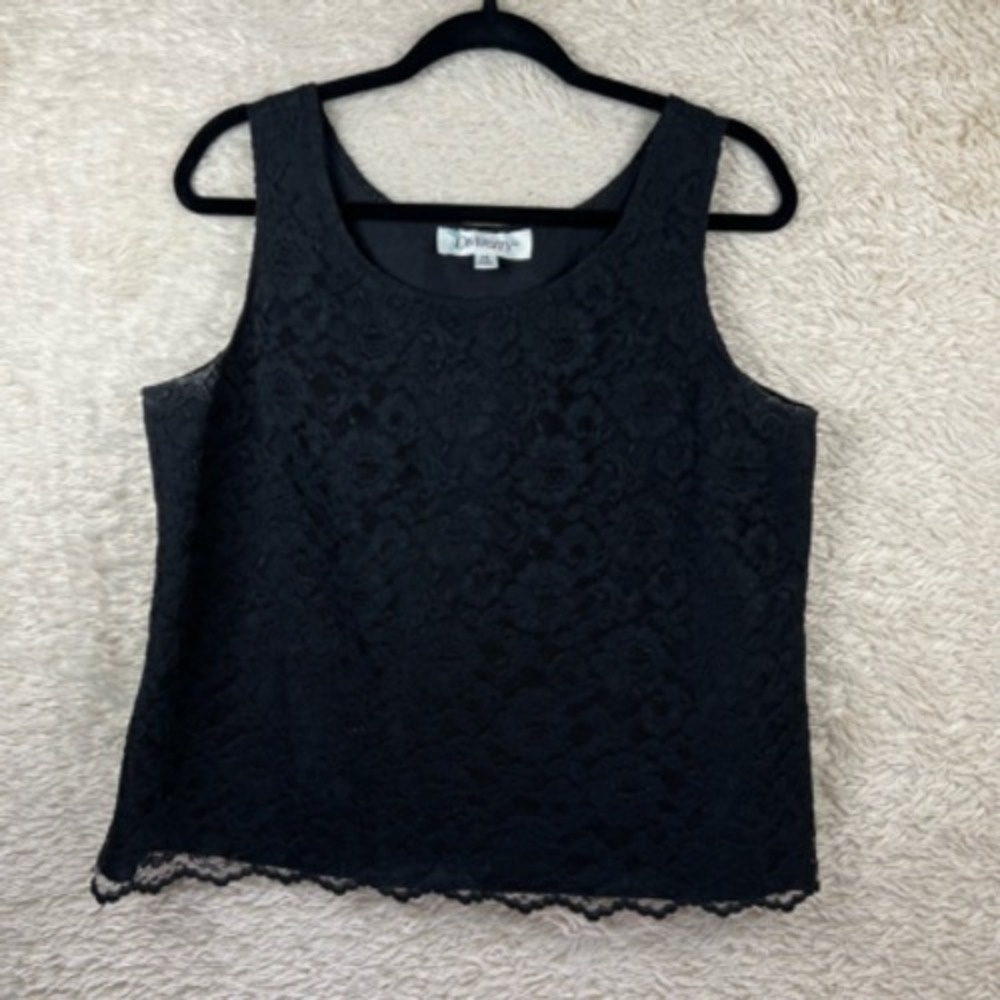 Diversity‎ Blouse Tank Top Womens 14 Black Floral Lace Scoop Neck Lined Pullover